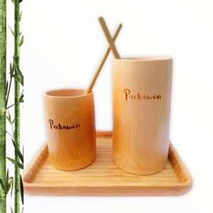Pack vasos y pajitas de bambú
